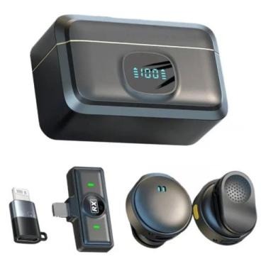 Imagem de Microfone Duplo Q8 Sem Fio Usb-c Lightning Para Smartphone Lapela Infl