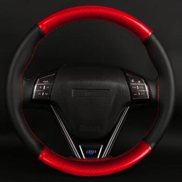 Imagem de Capa de volante universal de fibra de carbono costurada à mão para homens e mulheres, protetor de volante antiderrapante, cor de costura elegante, acessórios de interior de carro, vermelho