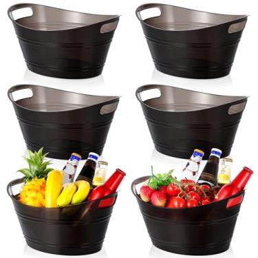Imagem de meekoo 6 peças de baldes de gelo de plástico a granel 4,5 L baldes de gelo com alças oval de armazenamento balde de bebida de gelo de grande capacidade para bar de festa vinho cerveja champanhe