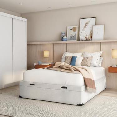 Imagem de Base para Cama Box Casal Madden com Baú (47x138x188) Branca - Mobly