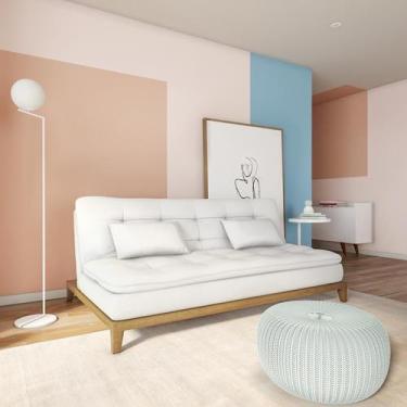 Imagem de Sofá-Cama 3 Lugares Casal Raridade Base e Pés de Madeira Branco - Mobl