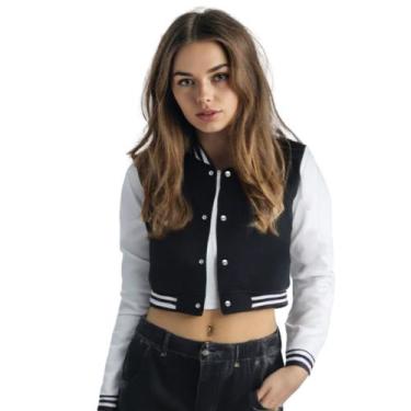 Imagem de Jaqueta Cropped Colegial Moletom Feminina Sem Bolso - Calttony, Preto,