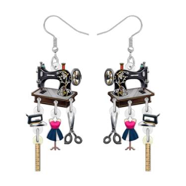 Imagem de DOWAY Brincos vintage para máquina de costura, tesouras, acolchoados, ferro pendurado, nostalgia, joias dos anos 70, 80, presentes de costura para mulheres, colchas, costureiras, Medium, Acrílico, Sem