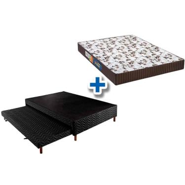 Imagem de Cama Box Casal Kit Cama Box com Auxiliar Colchão Espuma D33 138x188 Preto Colchões Polar