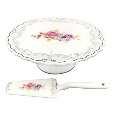 Imagem de Prato para Bolo com Espátula Mon Chéri em Porcelana L'hermitage