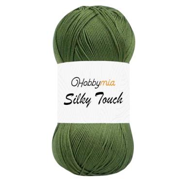 Imagem de HobbyMia Fio de crochê sedoso - 100 g / 383 jardas - 100% acrílico de microfibra - (2) peso fino esportivo - fio de efeito sedoso para tricô manual (verde - camuflagem, 1 novelo)