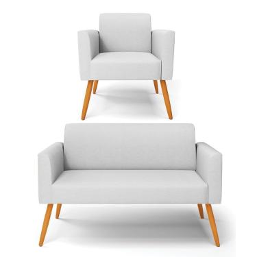 Imagem de Sofá Namoradeira Com Poltrona Pés Palito Castanho Marisa Linho D03 - D\'rossi Cor A05 Cinza