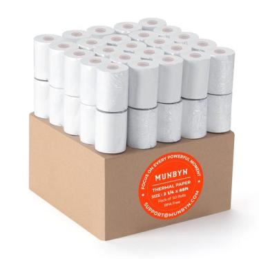 Imagem de Papel de recibo térmico MUNBYN 57 mm x 26 m (50 rolos) sem BPA