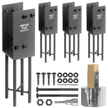 Imagem de Aecxm Suporte de Poste de Cerca Em Formato de U de 4"X4"(Na Verdade 3,5"X3,5") para Serviços Pesados, Suporte de Poste de Concreto Úmido, para Grades de Deck, Cercas, Caixas de Cor (4″X4″(Real 3,5″X3,