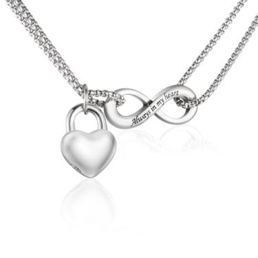 Imagem de KAGREC Colar de urna de coração infinito para cinzas, joia de cremação para mulheres, colar de cinzas para cinzas humanas, colar memorial, 20+2in, Aço inoxidável, Sem Pedra Preciosa