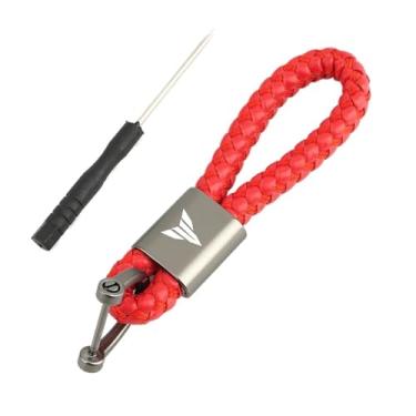 Imagem de jininshengxindianzi Compatible With MT 07 09 10 MT07 MT09 SP MT10 FZ09 FZ07 Accessories Custom Logo Motorcycle Hand Woven Leather Keychain Metal Keyring(Light Red)