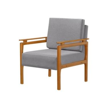 Imagem de Poltrona Decorativa Yasmin com Design Elegante e Pés em Madeira Maciça - Linho Cinza