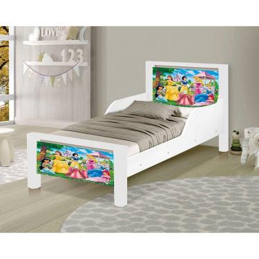 Imagem de Mini Cama Infantil Princesas Adesivada Com Colchão Branco