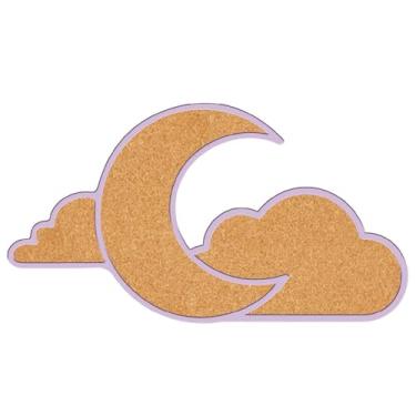 Imagem de CRASPIRE Quadro de cortiça Cloud Moon Pin 29 x 15 cm emoldurado para exibição de boletim sela de madeira marrom montado na parede broche de lapela para decoração de casamento em casa, escritório