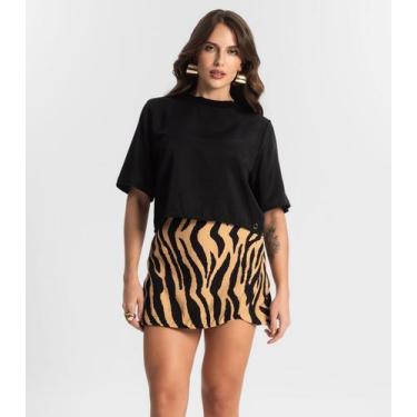 Imagem de Shorts Saia Feminino Estampado Style Box Marrom, M, Marrom