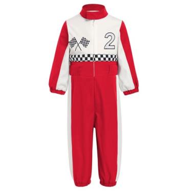 Imagem de IWEMEK Fantasia de motorista de carro de corrida para meninas, 1º aniversário de 2 anos, macacão de corrida infantil para o Dia das Bruxas, Vermelho 2, 18-24 Meses