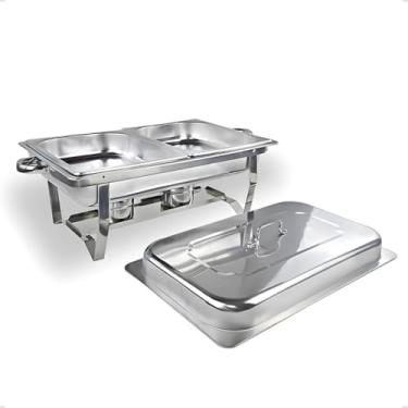 Imagem de Rechaud Retangular em Aço Inox, 12 Litros, 2 Cubas, Banho Maria