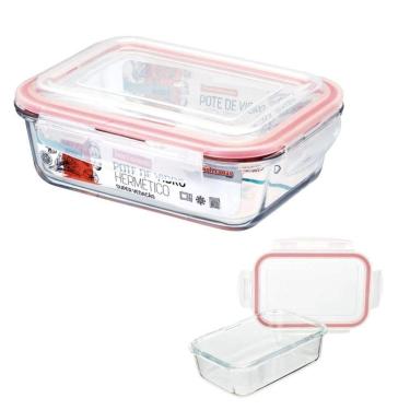 Imagem de Vasilha De Vidro Hermético Marmita Mantimentos Tampa 1040ml Para Microondas Freezer Congelador Geladeira Guarda Alimento