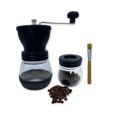 Imagem de Moedor De Café Manual Premium Em Vidro, Plástico E Inox Com Mecanismo De Cerâmica Cor Preto