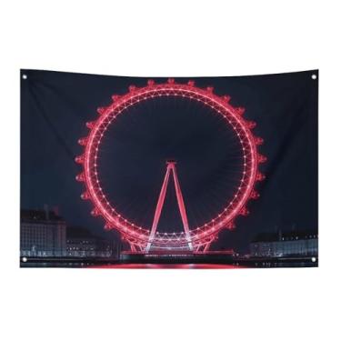 Imagem de Bandeira London Eye at Night 61 x 89 cm, não desbota, bandeira de boas-vindas, jardim, quintal, casa, sinalização, decorativa, jardim, quintal, interior, exterior, banner, festa, decoração de casa