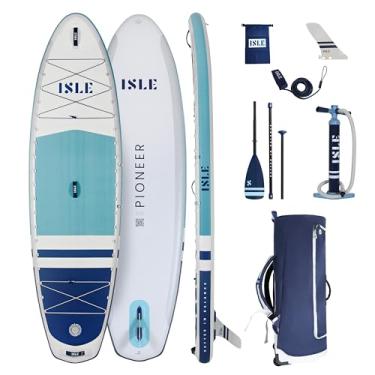 Imagem de ISLE Surf and SUP Prancha De Stand Up Paddle Inflável Pioneer 3.0, Inclui Leash Reto, Nadadeira Central Para Passeios, Mochila, Bomba Manual - Ideal Iniciantes 40X17X16 Pol Máx. 285 Lbs Azul-Azul/Az