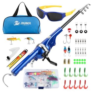 Imagem de RUNCL Conjunto De Vara Pesca Infantil - Kit Combinado Dobrável Portátil E Carretel Com Spincast, Linha 80 M, Caixa Equipamentos, Óculos Sol, Bolsa Viagem Para Jovens (Azul)