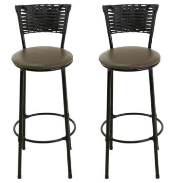 Imagem de Jogo de 2 Banquetas Alta De Fibra Sintética PRETO Casa Bar Balcão Junco Vime(MARROM)
