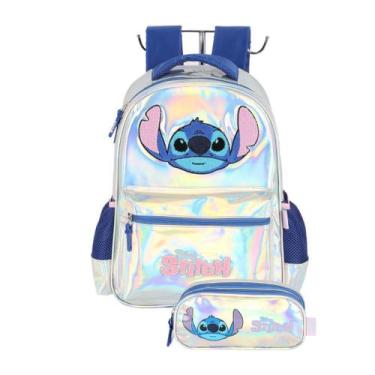 Imagem de Mochila Costas Stitch Com Estojo Triplo Escolar Holográfico - Luxcel, 