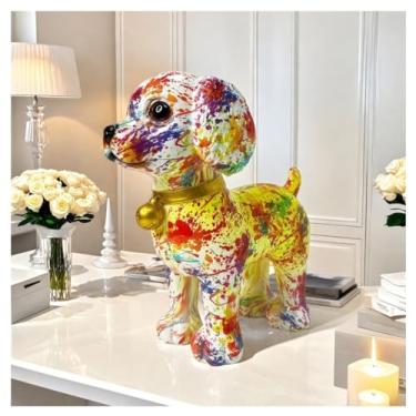 Imagem de Escultura de poodle de resina, ornamentos para filhotes, estatuetas colecionáveis, decoração de mesa, artesanato, presentes criativos para amigos e amantes de crianças (pintura)