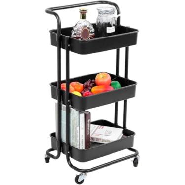 Imagem de Carrinho Organizador Multiuso com Rodinhas – 3 Níveis, Design Moderno para Banheiro, Cozinha, Lavanderia e Manicure(Preto)