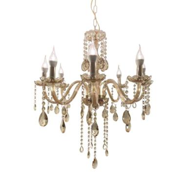 Imagem de Lustre de Cristal 6 Braços de Luxo – Candelabro Pendente em Cristal Âmbar para Sala de Estar, Sala de Jantar, Quarto - Com Corrente Ajustável - Instalação Fácil 110/220