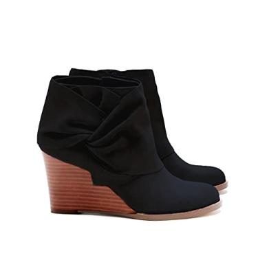 Imagem de Fashare Botas femininas de salto anabela salto baixo, botas de salto alto, sapatos de inverno, Preto, 6.5
