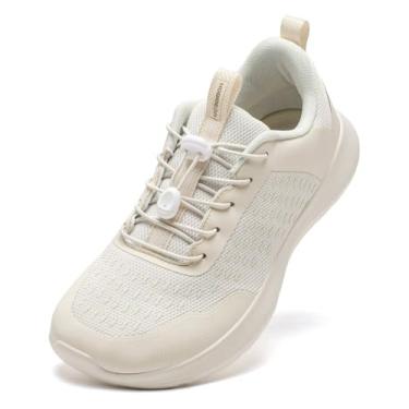 Imagem de HOBIBEAR Tênis unissex descalço, bico largo, trilha, tênis de corrida, feminino, masculino, moderno, tênis de caminhada, Bege + branco, 12 Wide Women/11 Wide Men