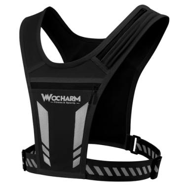 Imagem de Colete refletivo para telefone no peito, equipamento de treino de hidratação ajustável para corrida noturna, ciclismo, motocicleta, caminhada com cães (preto)