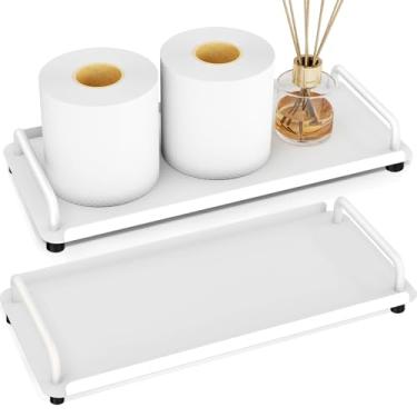 Imagem de Gypie Pacote com 2 bandejas de banheiro, bandeja de vaso sanitário com alça, bandejas de banheiro para balcão, tanque de vaso sanitário, cozinha (branca)