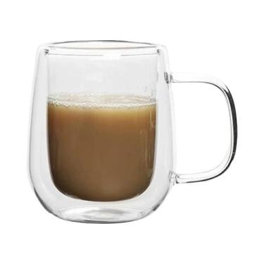 Imagem de Copo De Café De Vidro Com Parede Dupla Isolada Com Alça Para Bebidas Q