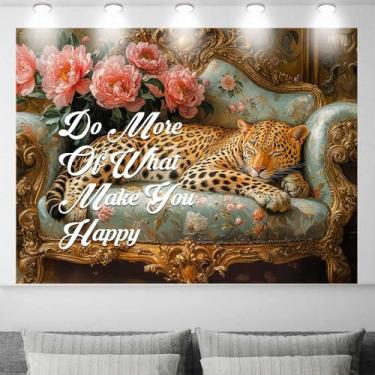 Imagem de Tapeçaria de guepardo, leopardo, dourado, rosa, flor, faça mais do que te faz feliz, tapeçarias, vintage, animal selvagem, impressão de arte, pôster, pendurar na parede, para sala de estar, dormitório