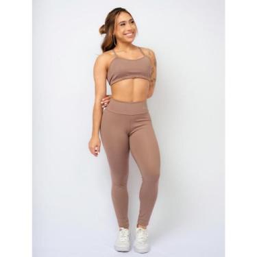 Imagem de Conjunto Fitness Top Alça e Calça Legging Cós Alto Feminino Liso Básic
