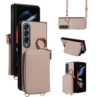 Imagem de Furiet Capa carteira para Samsung Galaxy Z Fold 3 5G 2021 e fivela de anel de alça de ombro, bolsa de órgão flip de couro PU de luxo, porta-cartões com suporte para celular para ZFold3 Z3 Fold3 3Z
