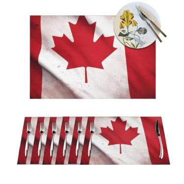 Imagem de Conjunto de 6 peças de jogo americano com bandeira canadense, resistente ao calor, antiderrapante, tapetes laváveis para mesa de jantar de cozinha para decoração de festas em ambientes internos e