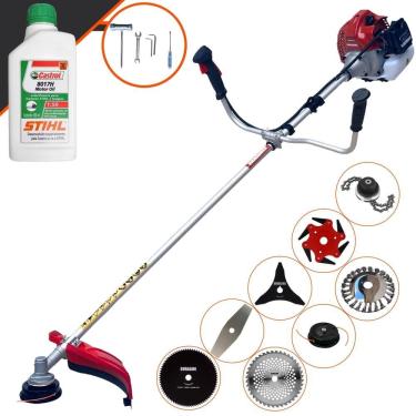 Imagem de Cortador de Grama Completa À Gasolina Kawashima BCJ521L 52cc 2,5HP Alta Performance Com Carretel Nylon + Kit 7 Opções de Corte + ÓLEO STIHL 2 Tempos