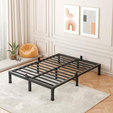 Imagem de FUIOBYVV Estrutura de cama de tamanho completo, plataforma de metal de perfil baixo de 25 cm com ripas de aço suporte de 1,587 kg, sem necessidade de mola box, rolha de colchão antiderrapante, espaço