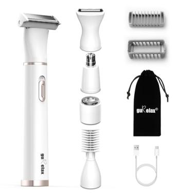 Imagem de Aparador elétrico de pelos corporais – Aparador de biquíni feminino, barbeador feminino 5 em 1 para rosto, nariz, sobrancelha, axila, perna, cabeça de lâmina impermeável IPX7 e recarga USB com bolsa