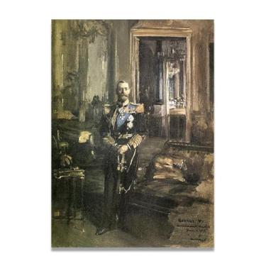 Imagem de George V John Lavery Iconic Realist Portrait & War Scene Canvas Art – Decoração de parede irlandesa atemporal para casa 39,98 x 55,88 cm Un Framed