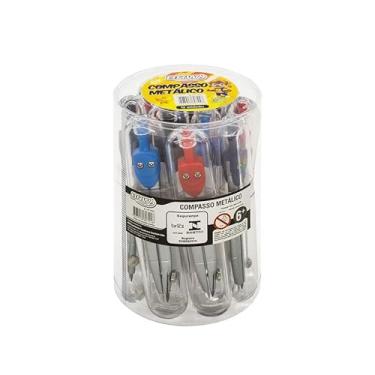 Imagem de Compasso Metálico Escolar Cor Sortida, Pote com 12 Unidades, BRW
