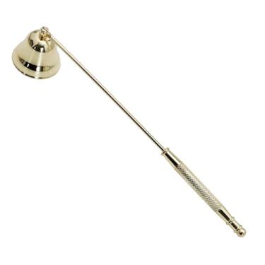 Imagem de Vela de aço inoxidável com cabo longo, extintor de pavio dourado em forma de sino para apagar chamas com segurança, acessório de vela elegante