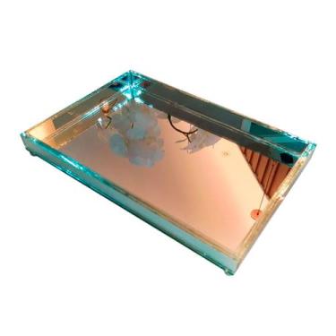 Imagem de Bandeja Quadrada Decorativa Espelhada Vidro Grande Cozinha Sala Retang