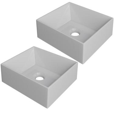 Imagem de Kit 02 Cubas De Apoio Retangular Para Banheiro Lavabo C01 Rt30w Branco - Lyam