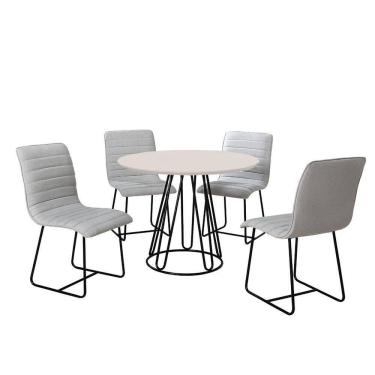 Imagem de Sala De Jantar 1,00M Base Preta C/4 Cadeiras Laca Off White