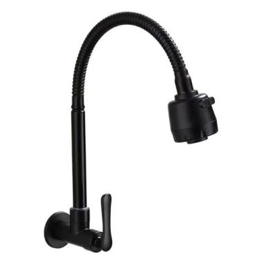 Imagem de Torneira de Cozinha Gourmet Parede com Bica Flexível  Preta Fosca - B2